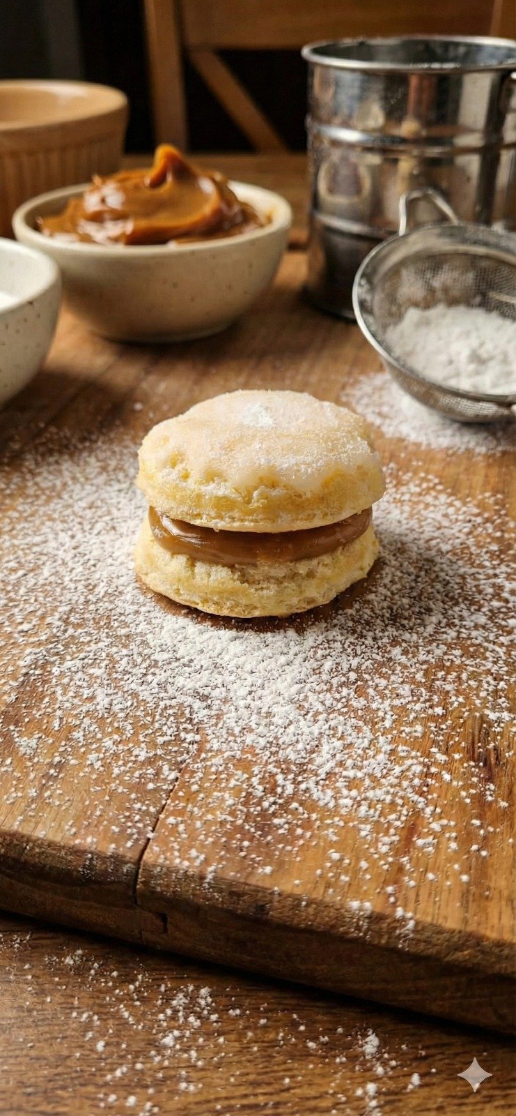 Bem-casado com açúcar cristal e doce de leite numa tábua de madeira - ViVa Confeitaria SP